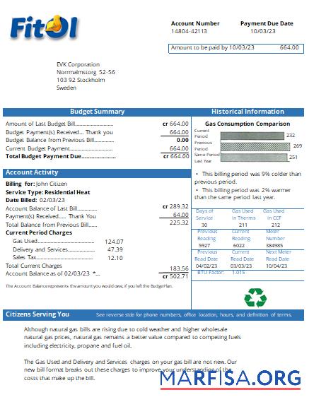 Blank Fitol gas utility business bill, SCR download for verification